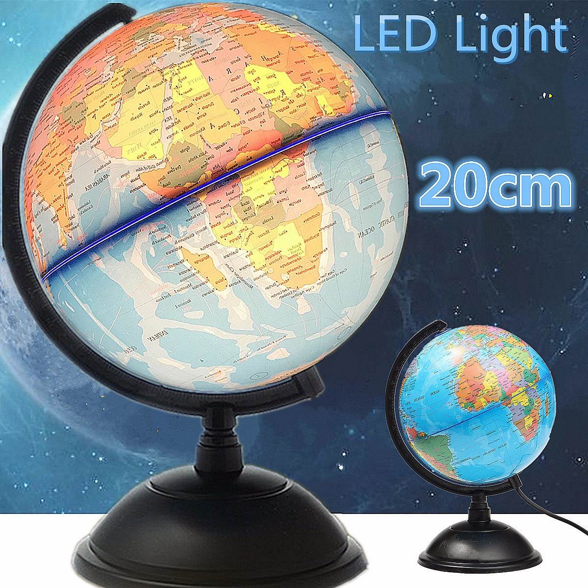 20Cm Led Wereldbol Aarde Tellurion Kaart Roterende Stand Geografie Educatief Speelgoed Home Office Desktop Decoraties