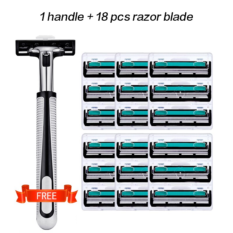 Classic Shaving Machine Safety Razor Blades Manual Shaving Face Care Beard Hair Remover A One-time: 1 handle 18 blade