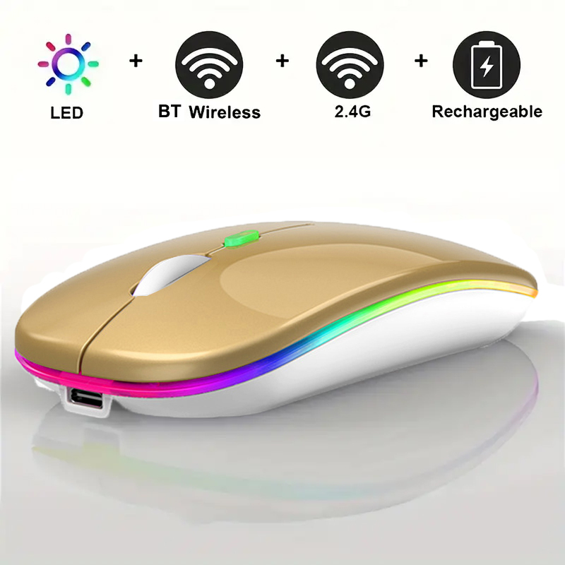 LED Wireless Mouse Bluetooth-compatible 2.4GHz Slim Rechargeable Silent Mice RGB Ergonomic Gaming mouse for Computer Laptop PC: PURPLE