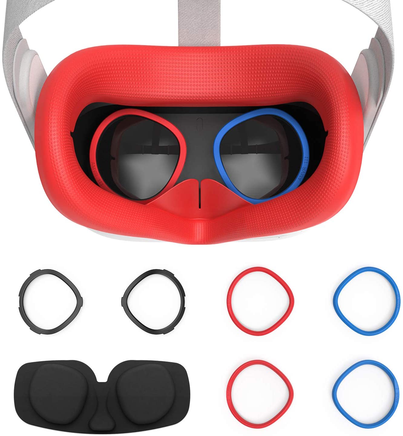 Amvr 6 stk sæt til oculus quest 2 tilbehør silikone ansigtsdæksel linse beskyttelsespude silikone ansigtscover til oculus quest 2 etui: Rød
