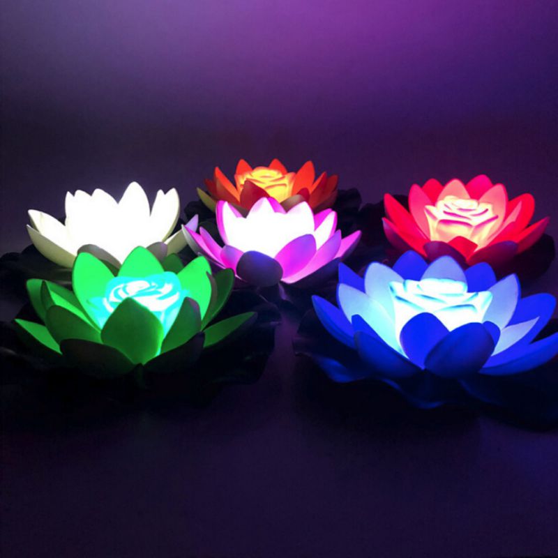 18cm Künstliche Lotus-förmigen Geändert Schwimm Blume LED Lampen Wasser Schwimmen Schwimmbad wünschen Licht Mit Einschließlich Batterie Blumen