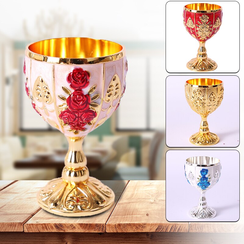 Vintage Wijn Cup Goblet Home Metal Art Craft Decoratie Ornamenten Creatieve Gaven Antieke Rose Gesneden Beker