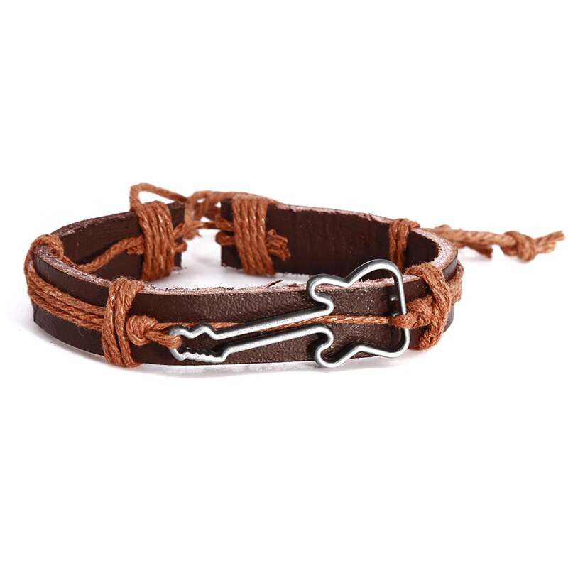 Modieuze Gitaar Vorm Charm Weave Pu Lederen Heren Armbanden Voor Vrouwen Homme Femme Mannelijke Sieraden