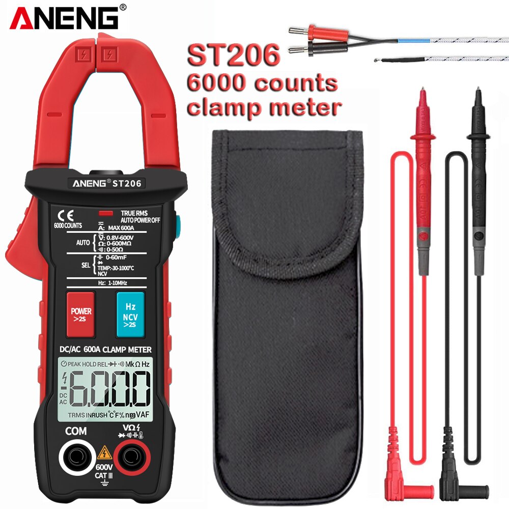 Digital Multimeter Clamp ANENG ST206 Meter 6000 counts True RMS Amp DC/AC Current Clamp measure dc amperimetro tester voltmeter