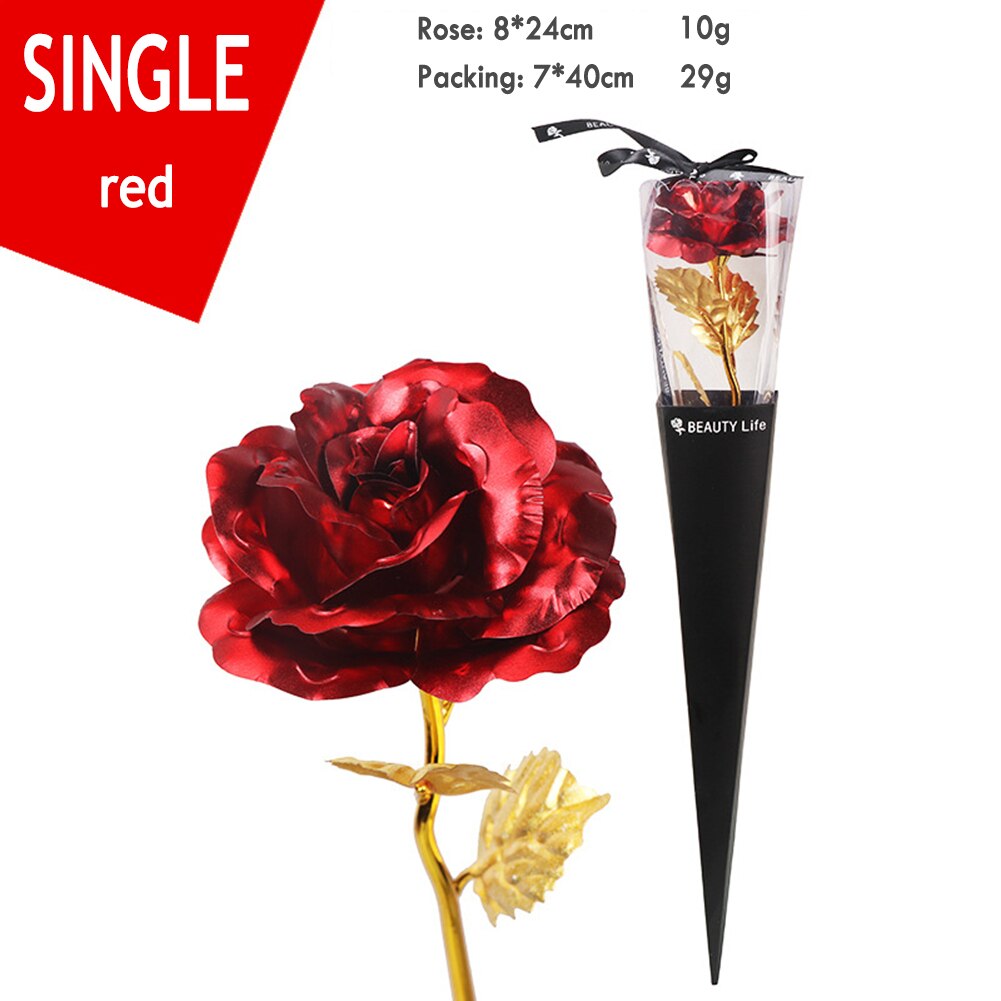 Delicate Gold Foil Rose Flower Box Simulation 24K Valentines Day Christmas Wedding Home Furnishing Decor: Nude flower red