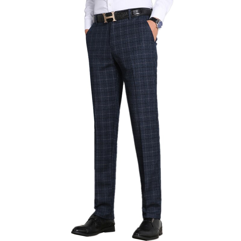 Höst herr randiga rutig kostym byxor stor storlek 29-38 business casual herr byxor