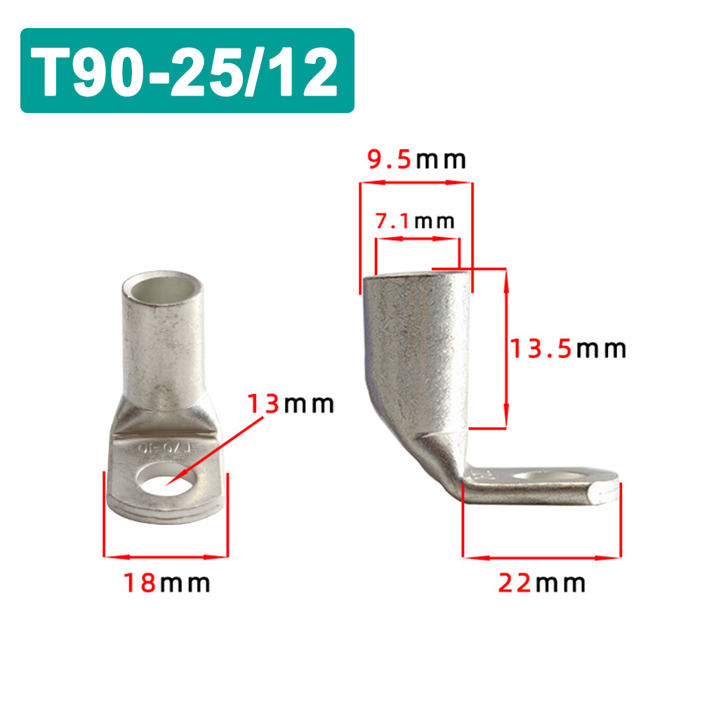 Terminales de Cable T90, conector de Cable de terminal, conector de Cable eléctrico de engarzado estañado de cobre, Terminal de engarzado automotriz de ángulo recto