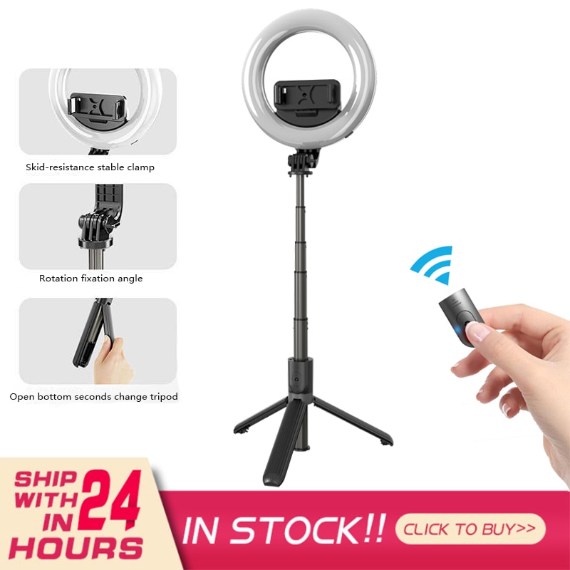 Bluetooth Selfie Stick Met Led Ring Filllight Afstandsbediening Statief Selfie Stok Camera Artefact Staaf Voor Ios Android Smartphone