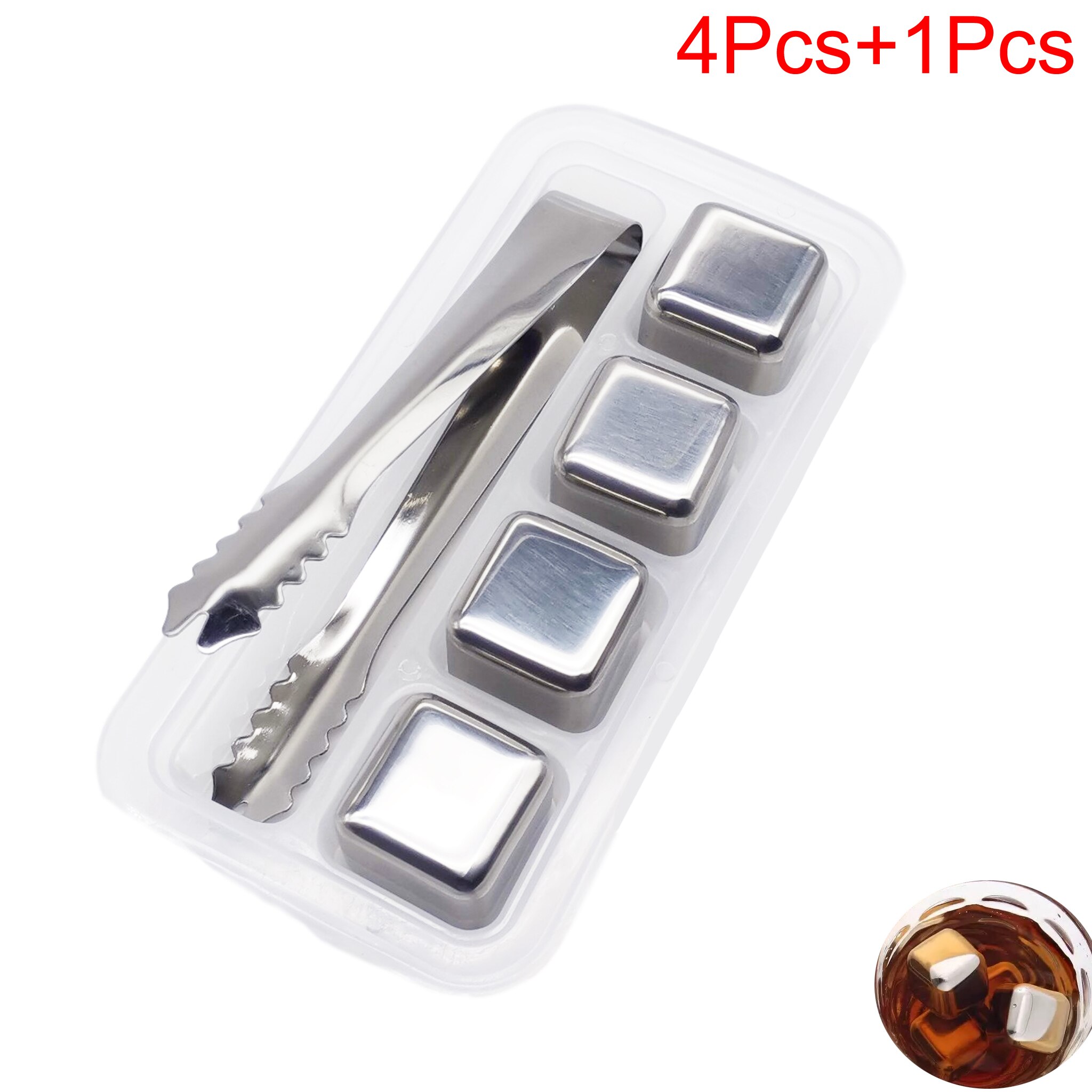 Stainless Steel Whiskey Stones Set Reusable Ice Cubes for Drinks Cocktail Shaker Whiskey Rocks Chilling Stones + Ice Tongs: 4 Pack With Tong Box