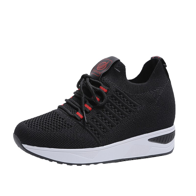 Women Swing Shoes Thick Sole Shoes Wedges Sneakers Female Outdoor Toning Sneakers Height Increasing Platform Shoes: Black Red / 36