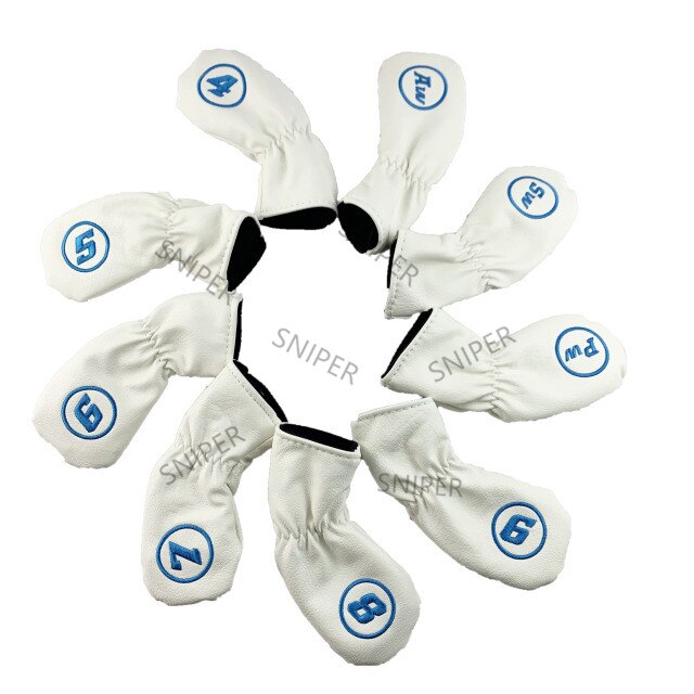 NRC Golf iron Headcovers Exquisite PU Thick PU Leather Golf Club Iron Head Covers Accessories: 9pcs white