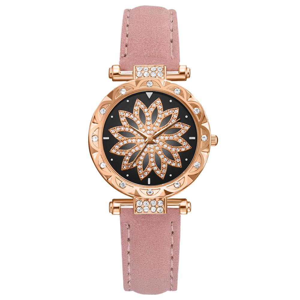 Frauen Uhr Armband 2 stücke Set Starry Sky Damen Armband Uhr Casual Leder Quarz Armbanduhr Uhr Relogio Feminino: Rosa
