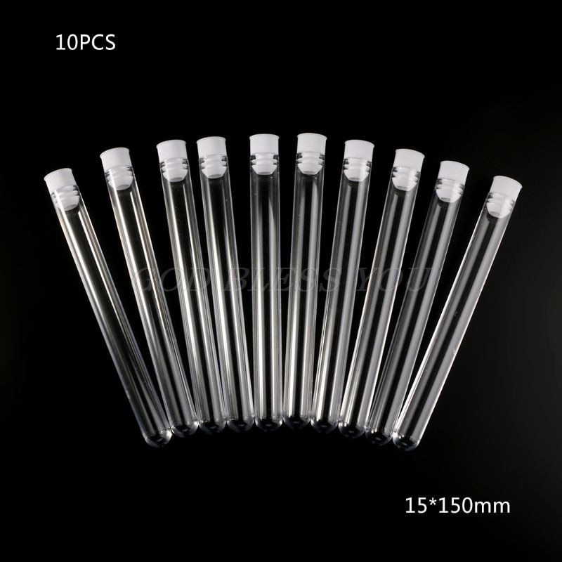 10Pcs Plastic Test Tubes Lab Test Tool Met Schroefdop Transparant 15*150 Mm