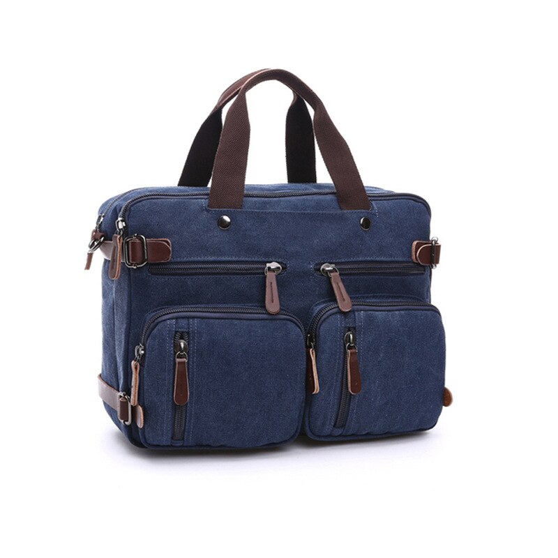 Casual Canvas Bag Business Briefcase Hand Shoulder Three-purpose Bag Large Can Put 17-Inch Laptop: Dark Blue Small