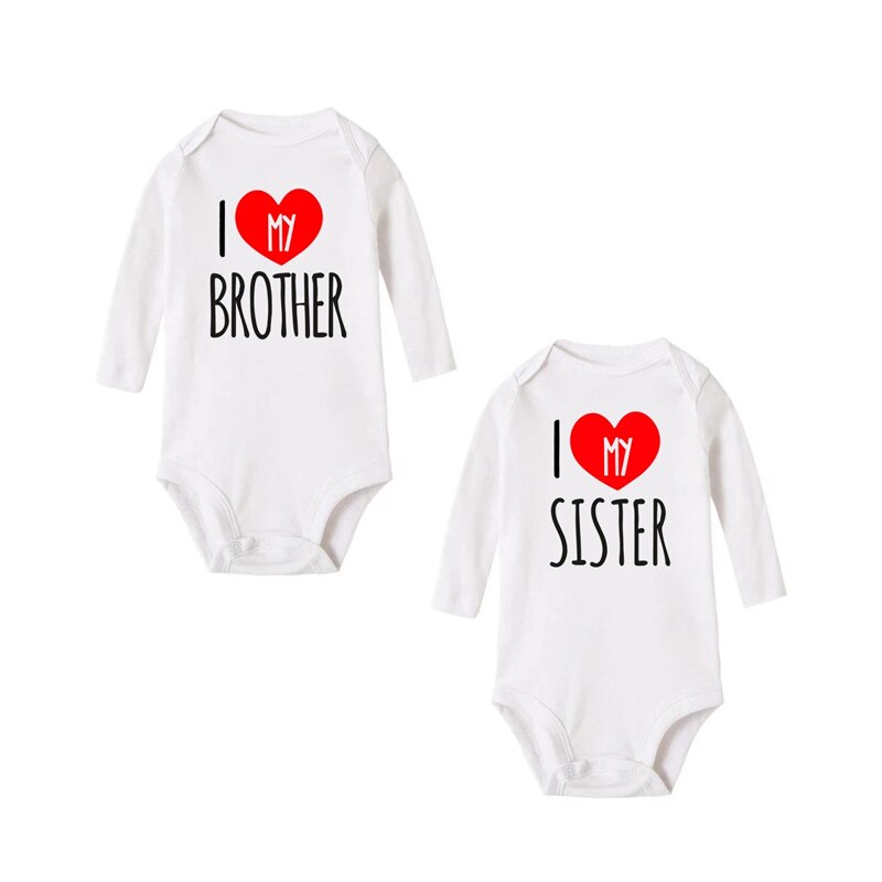 Ik Hou Mijn Zus/Brother Baby Jongens Meisjes Zomer Lange Mouw Bodysuits Peuter Tweeling Rompertjes Casual Baby Rompertjes