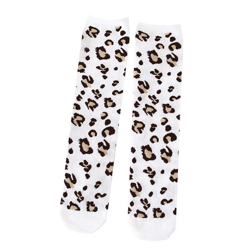 Leopardprint børn sokker forår børn pige knæ høje sokker piger lange sokker sokken calcetines: Hvid 2-10y