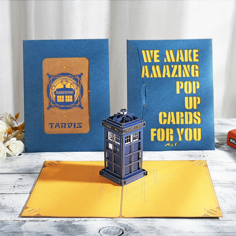 Ait onnittelukortti tardis puhelinkoppi käsintehty 3d taitettavaa pop-up postikorttia