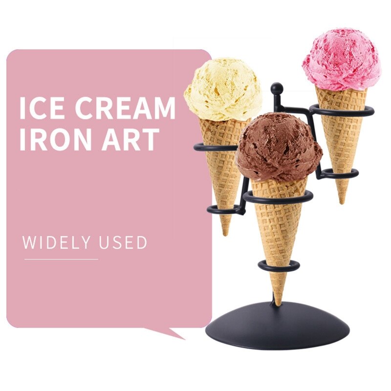 Iron Ice Cream Cone Holder Ice Cream Stands Ice Cream Rack with Base Display Snow Cones Sushi Hand Rolls Popcorn Candies