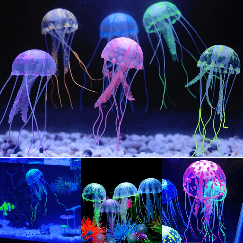 Glowing Effect Artificial Jellyfish Fish Tank Aquarium Decoration Mini Submarine Ornament Underwater Pet Decor