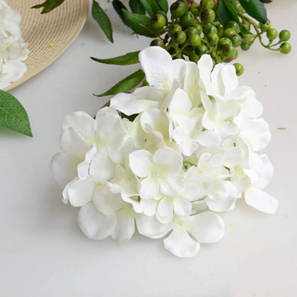 Flores artificiais da seda da flor do buquê da hortênsia com haste livre para o presente da decoração do casamento da casa jan88: Milky White