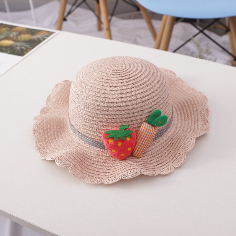 Small fresh wave side children's straw hat summer outing all-match beach hat sun hat bag set