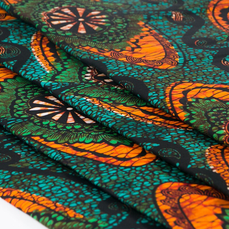 Afrikaanse Stof Puur Katoen Groen En Oranje Print Stof Voor Feestjurk 6Yards \ Veel