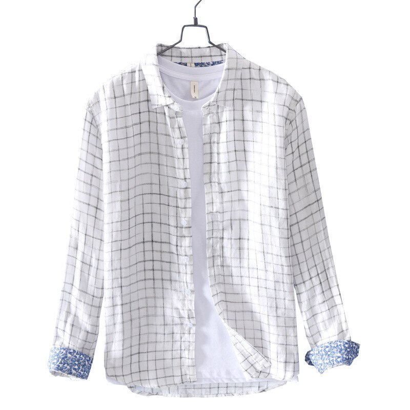 Camisas de linho xadrez para o homem cânhamo puro feito respirável confortável manga longa clássico 2020 outono inverno novo GML04-760