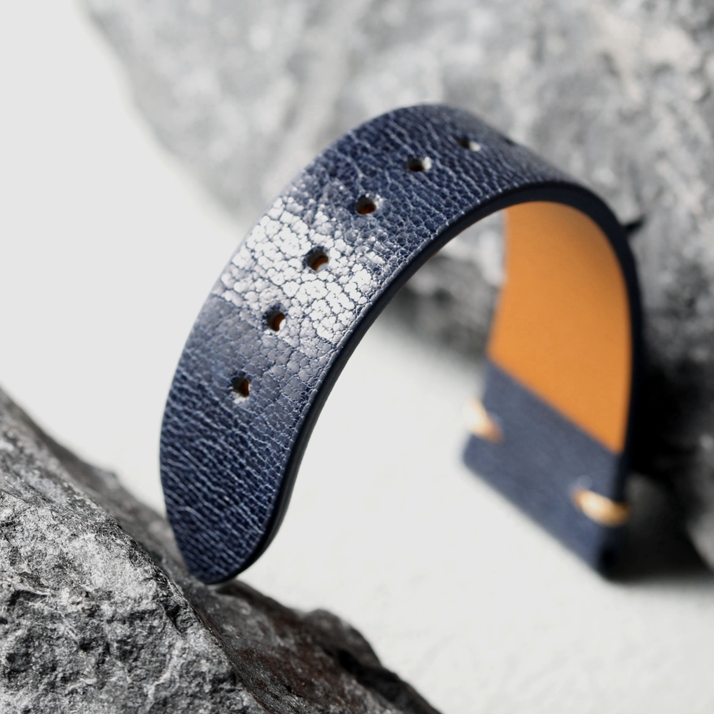 Handgemaakte geitenleren band, ultradun en zacht S/M-formaat, 18 19 20 21 22 MM blauwe lederen band, vintage stijl horlogeband