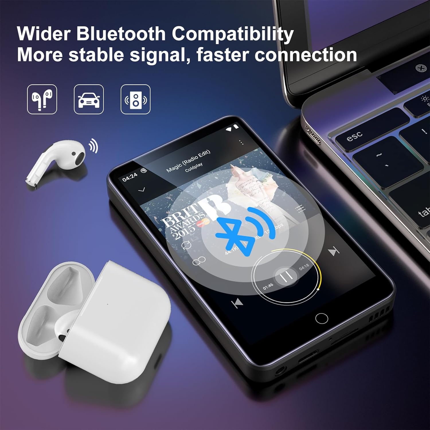 80GB MP3-Player Android 9,0 mit Bluetooth und WLAN, 6,5-Zoll-Touchscreen mit Lautsprechern, FM-Radio, E-Books, Kapazität bis zu 4,0 GB