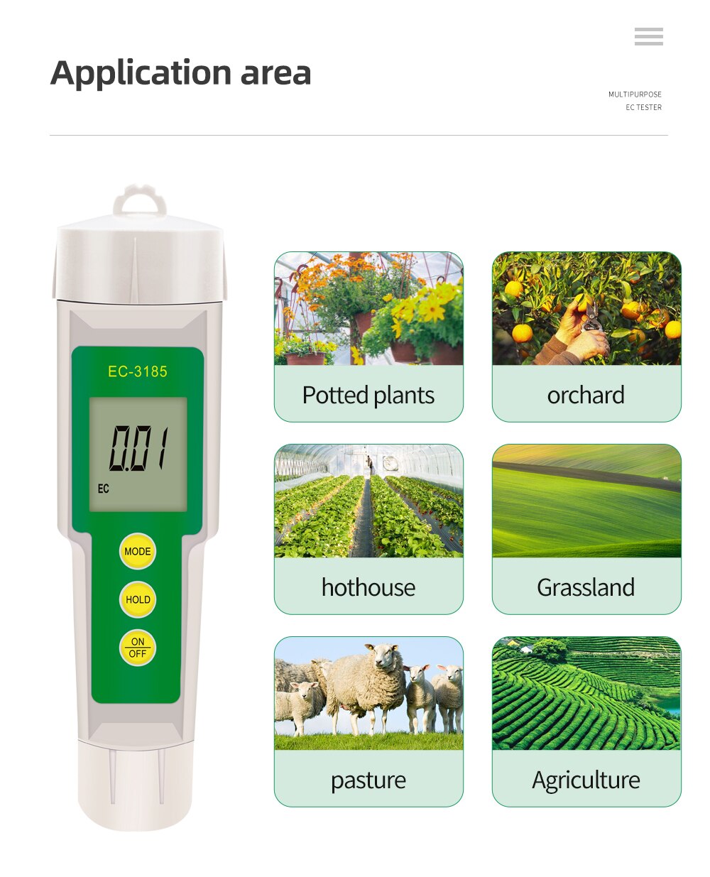 EC-3185 Soil Meter 3 In 1 Ec/Tds/Cf Bodem Tester Waterdichte Analyzer Voor Tuin Kas Teelt Landbouw laboratorium