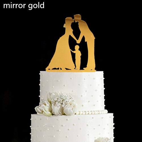 Family Style Rustic Wood Wedding Cake Topper Bride and Groom Cake Toppers with Kids Boy or Girl Cake Decorating Baby Shower: style 14 gold