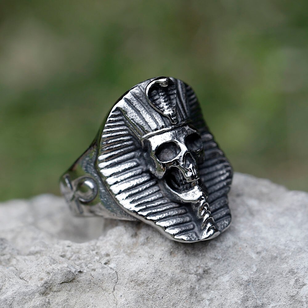 Anillos de acero inoxidable 316L para hombre, anillo de calavera de faraón egipcio para adolescentes, joyería gótica punk con cuernos, , novedad de 2022,