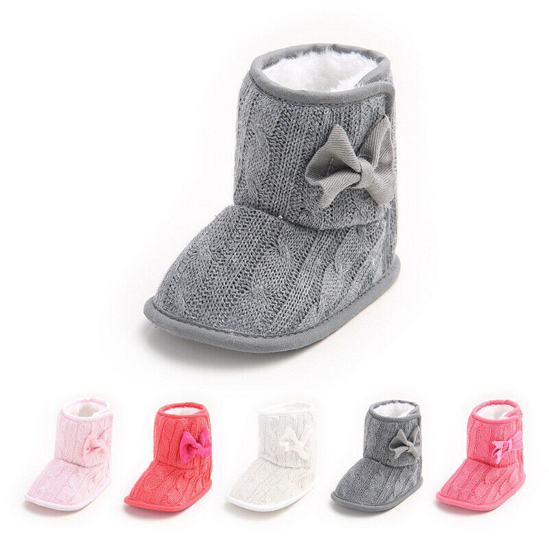 Baby Meisje Jongen Effen Grijs Snowboots Winter Strik Laarsjes Baby Peuter Pasgeboren Crib Schoenen 0-18M