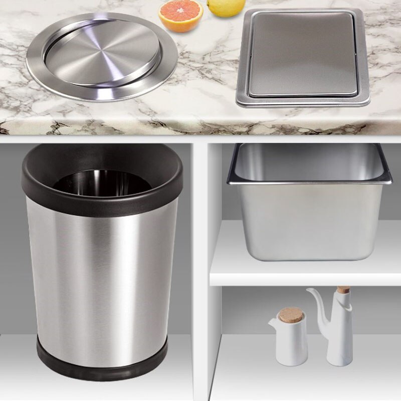 Tapa abatible empotrada de acero inoxidable con equilibrio incorporado, tapa abatible, cubo de basura, cubo de basura, tapa abatible para encimera de cocina, Cenicero