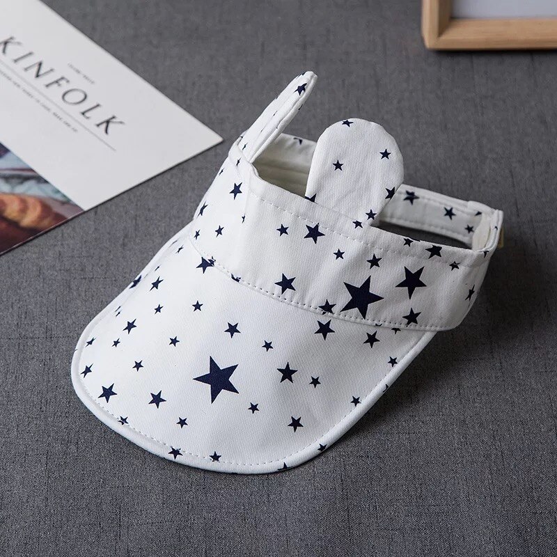 Mooie Kid Lege Top Zonneklep Hoed Cartoon Fruit Zomer Hoed Pure Kleuren Decoratie Uv Bescherming Hoed Voor Jongen En meisje: white star