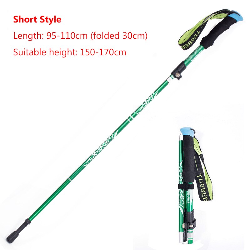 Foldable Walking Poles Anti-shock Trekking Sticks Adjustable Telescopic Baton For Hiking Climbing Accessories With Storage Bag: Short Style-Green