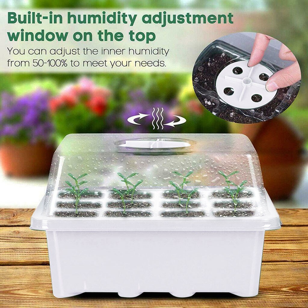 12 Hole Plastic Nursery Pots Planting Seed Tray Kit Plant Germination Box With Dome And Base Garden Grow Box Gardening Supplies
