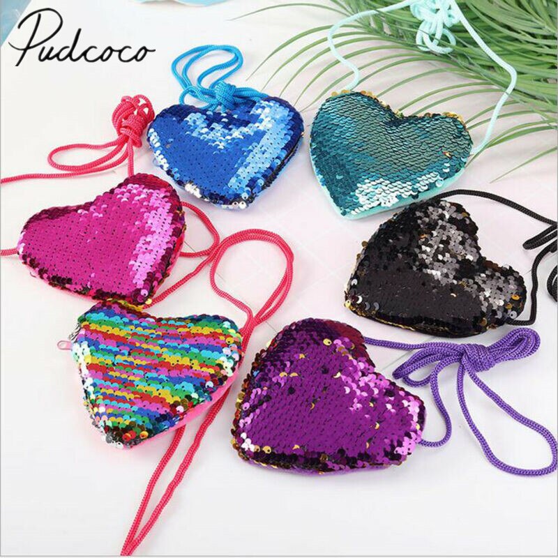 Accesorios para bebé, monedero de corazón para mujer y niña, Bolso pequeño de lentejuelas, bolso de mano de , accesorios para niños,