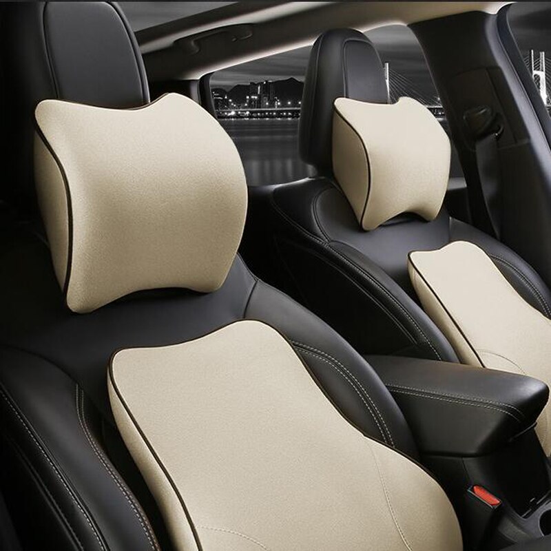 Car Pillows 3D Memory Foam Warm Car Neck Pillow PU Leather Car Seat Cushion Universal Lumbar Back Support Auto Accessories