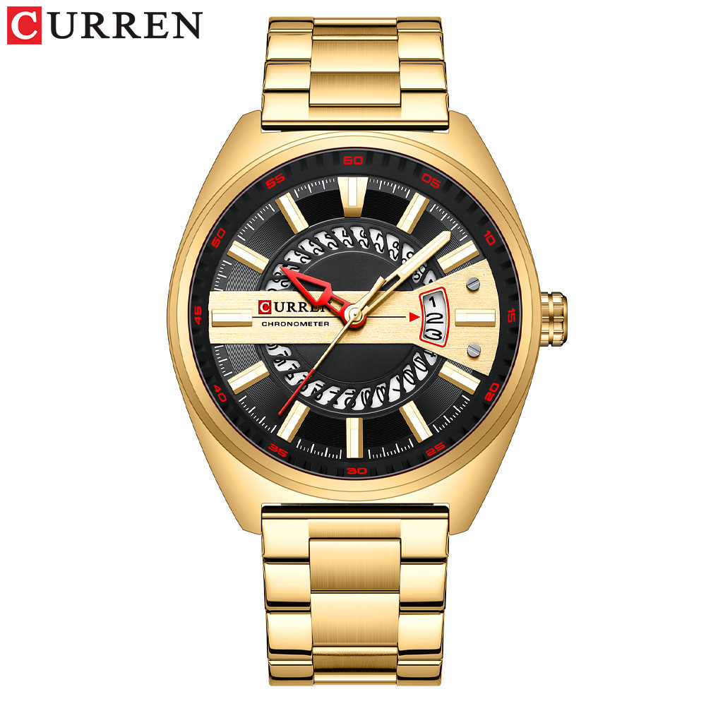 Curren Casual Sport Chronograph Horloges Roestvrij Stalen Band Horloge Grote Wijzerplaat Quartz Klok Met Lichtgevende Pointers