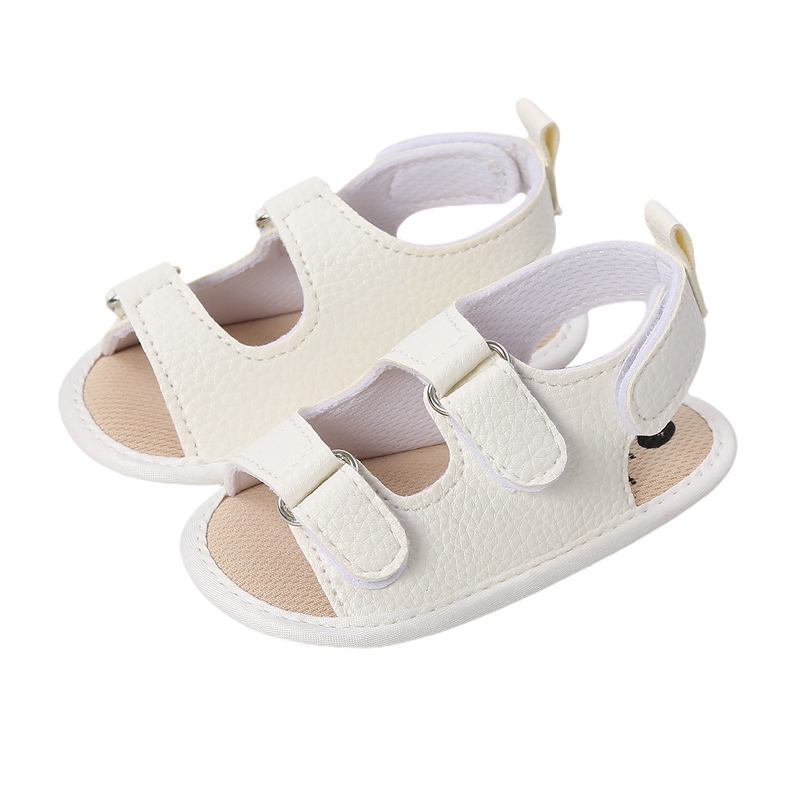 Sandales d'été en cuir pour bébés garçons et filles de 0 à 18 mois, chaussures à semelle antidérapante, couleur unie, première marche: WHITE / 13-18 mois