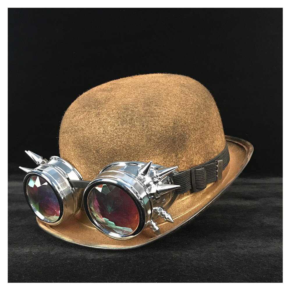 Kvinner steampunk bowlerhatt patch utstyr briller gull topper topp hatter fedora hodeplagg cosplaybillycock brudgommen lue: Gull bly