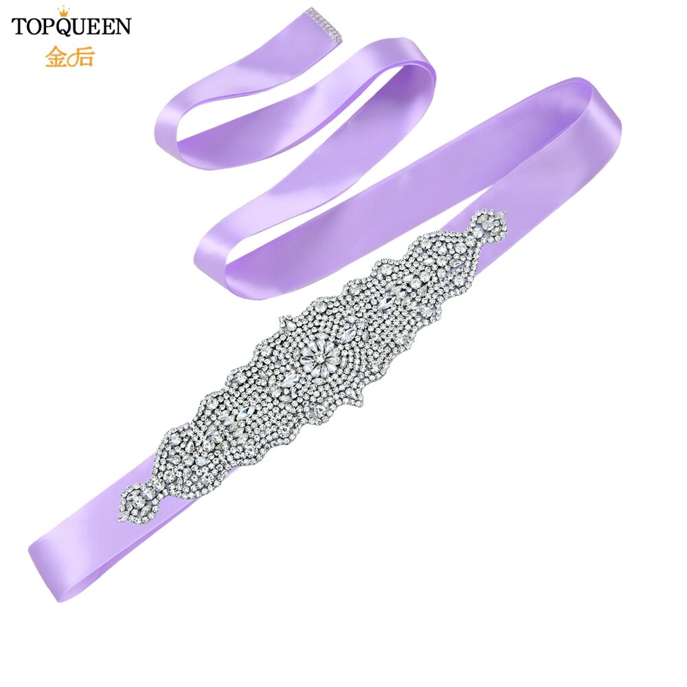TOPQUEEN S233 Luxus Strass Gürtel Braut Kleid Schärpe Hochzeit Zubehör Frauen Marokkanischen Kaftan Band Bund Applikationen: Lavendel Schleife