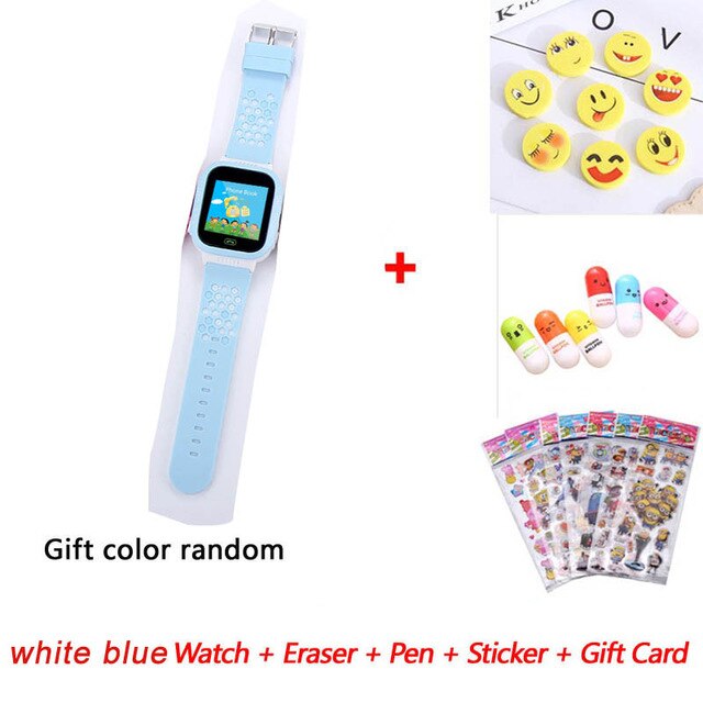 Q02 enfants montre intelligente caméra éclairage enfants regarder écran tactile SOS appel LBS suivi localisateur enfants bébé montre intelligente: white blue gift 2
