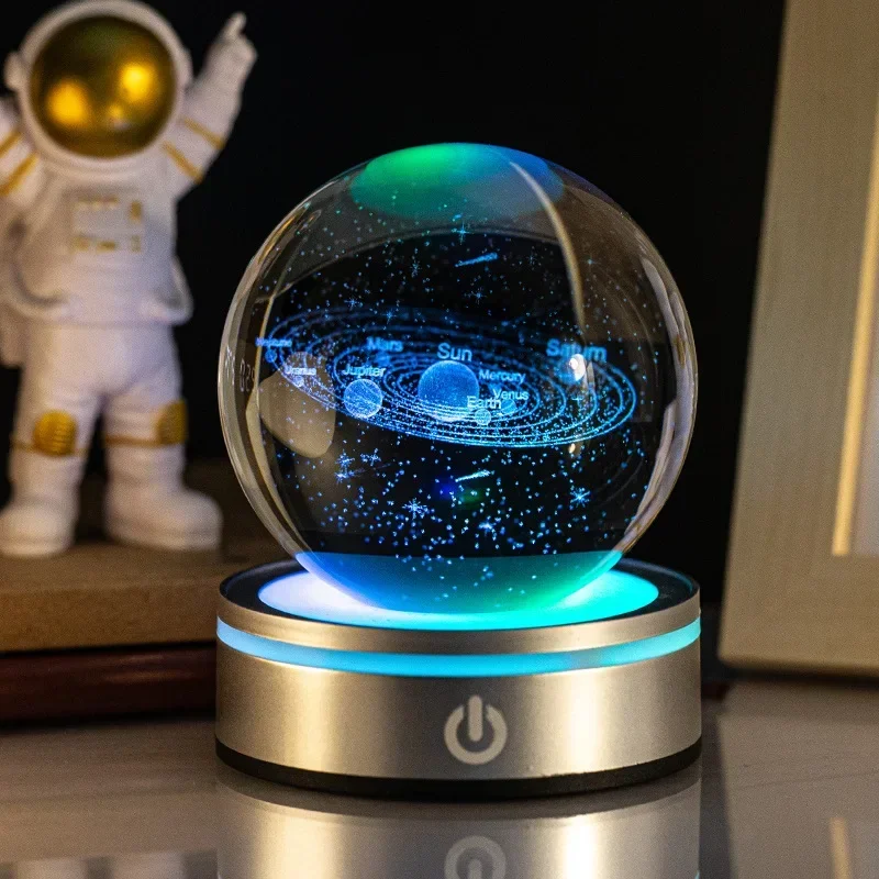 Luces nocturnas de bola de cristal, lámpara de mesa de Luna RGB 3D, planeta brillante, Galaxia, astronauta, decoración de mesa, para niños: RGB