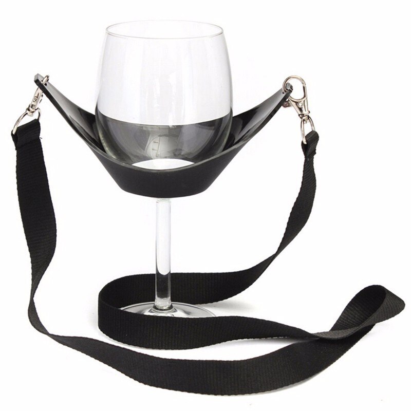 1PC Strap Wine Sling Yoke Glass Holder Support Neck Strap for Birthday Cocktail Party Bar Tools Portable Black Wine Glass Holder