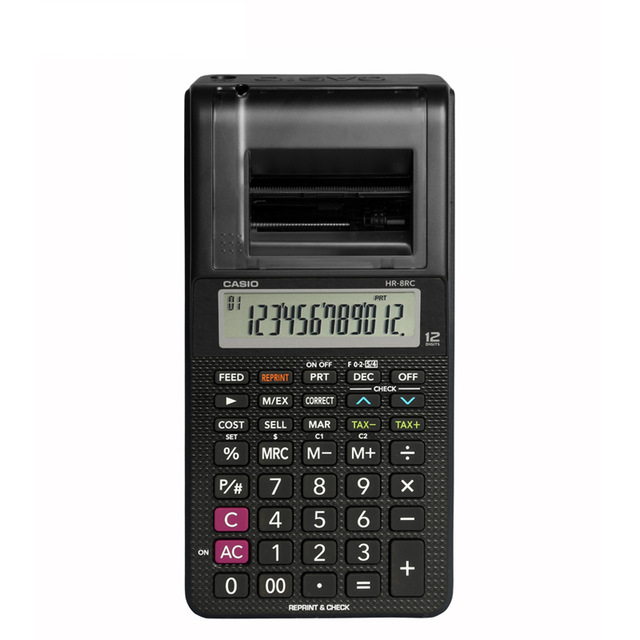 Printing Calculator Hr-8rc Battery And Dc Dual-purpose Desktop Leather Dual Power 12-digit Arithmetic Scientific Calculator: black