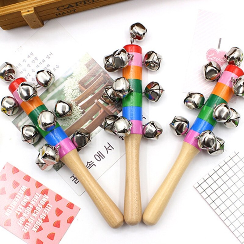 3pcs Hand Sleigh Bells Wooden Handle School Desk Ringbell for Wedding Decoration Jingle Bell Decor