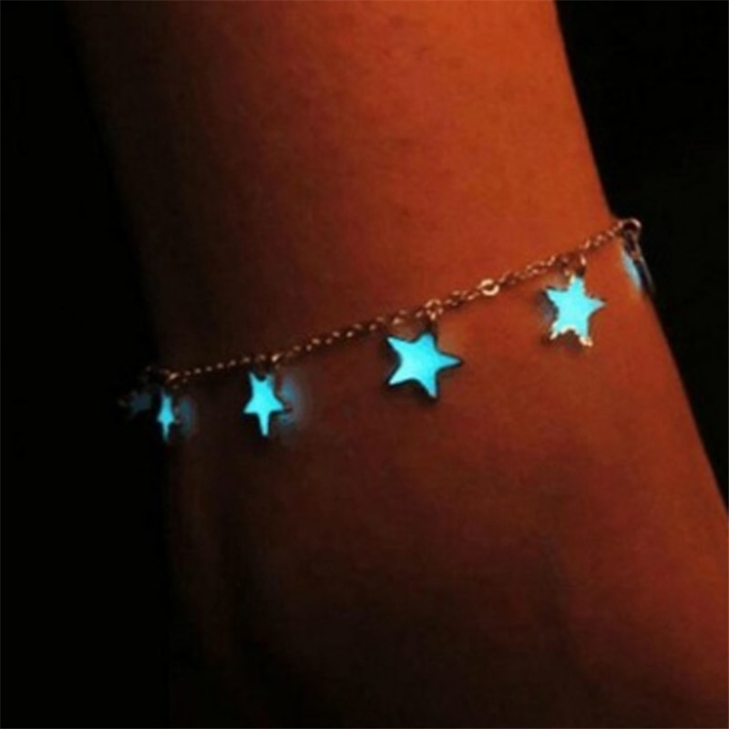 Pentagramm Nachtleuchtende Silbrig Charme Armband Fluoreszenz Fußkettchen Trendy Nette Romantische Kette Blau Stern Armbänder Legierung Armbänder