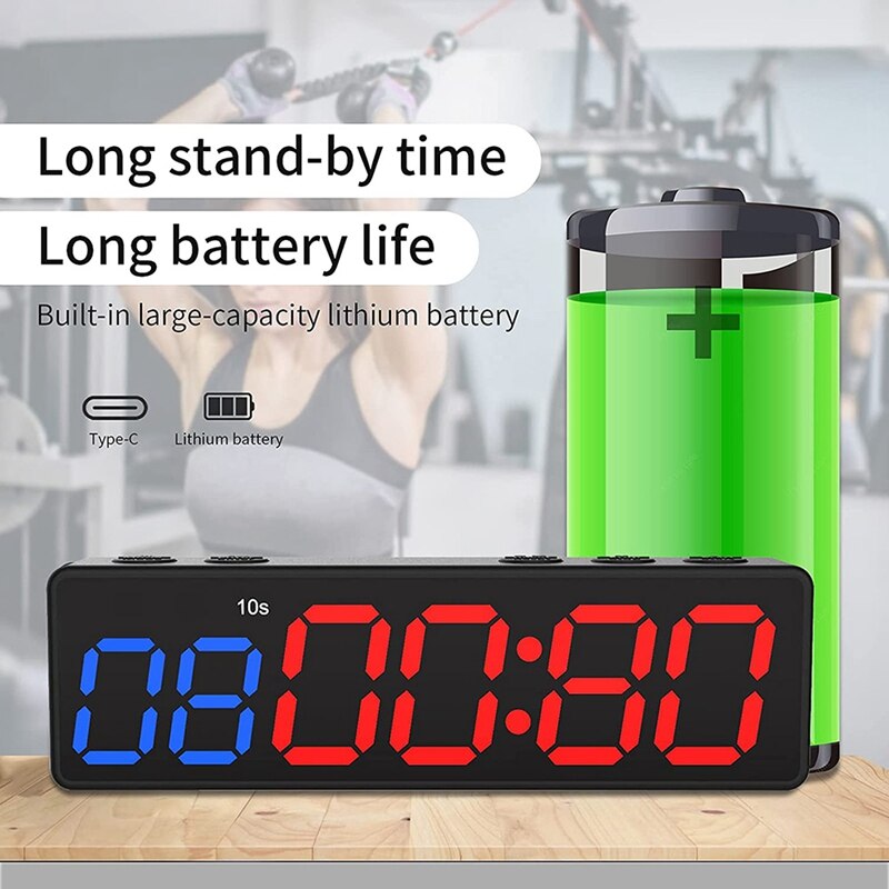 Workout Clock with Battery, Portable Mini Gym Timer with Built-in Magnet for Home Gym, Programmable Countdown/Up Timer